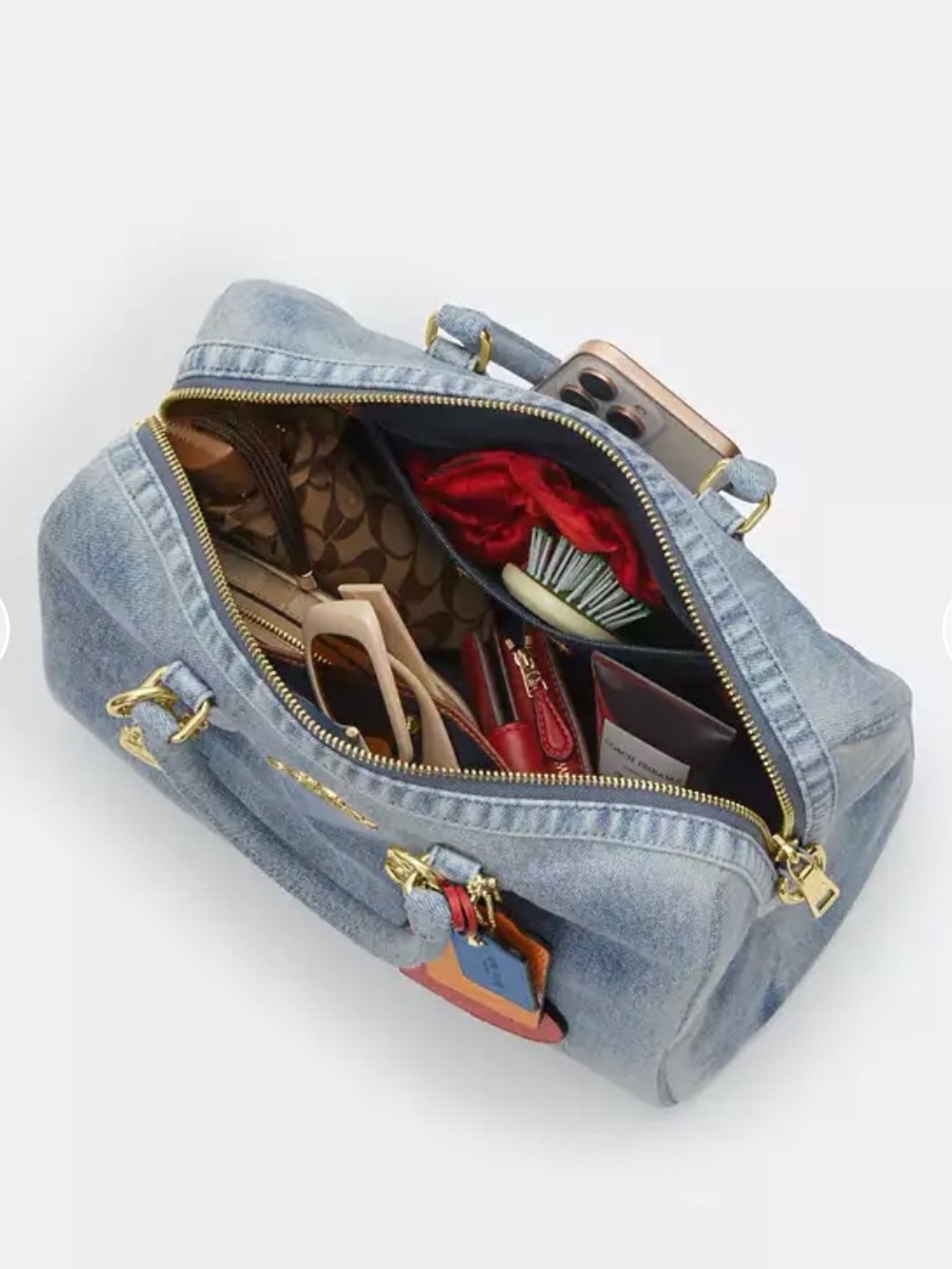 🆕 Coach Large Denim Rowan Bag with Strap & Charms 🩵✨💙 - Picture 5 of 10